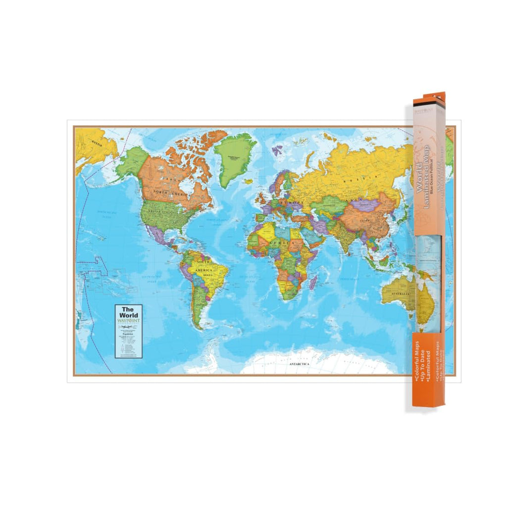 Waypoint Geographic Blue Ocean Series World Wall Map Laminated Paper 24" H x 36" W