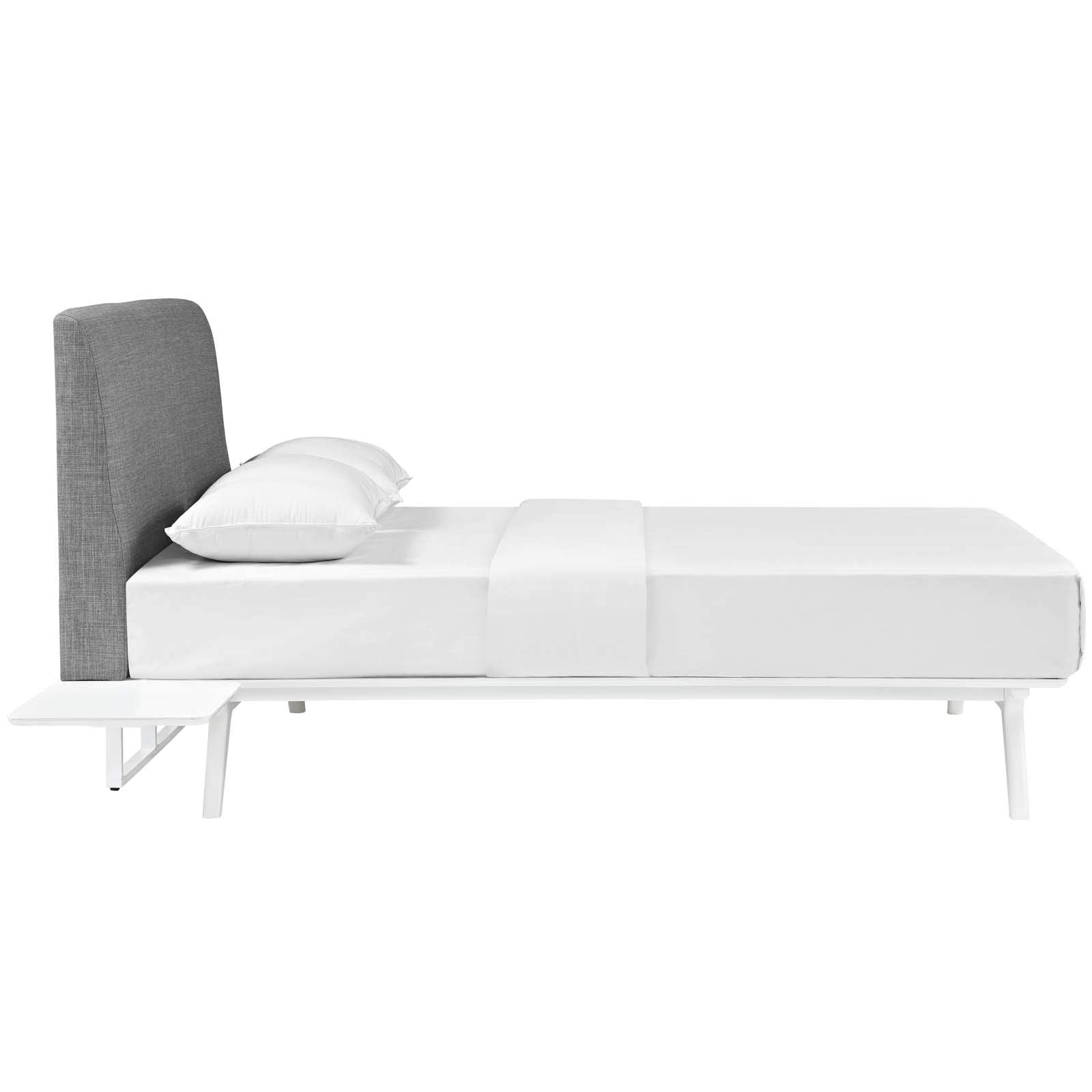 Modway Tracy Mid-Century Modern Wood Platform Queen Size Bed with a Nightstand in Cappuccino Brown