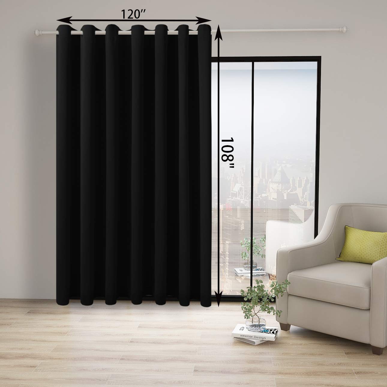 Bonzer Extra Wide Room Divider Curtain Total Privacy Wall Noise Reducing Blackout Curtains For Patio Sliding Glass Door, 108L X