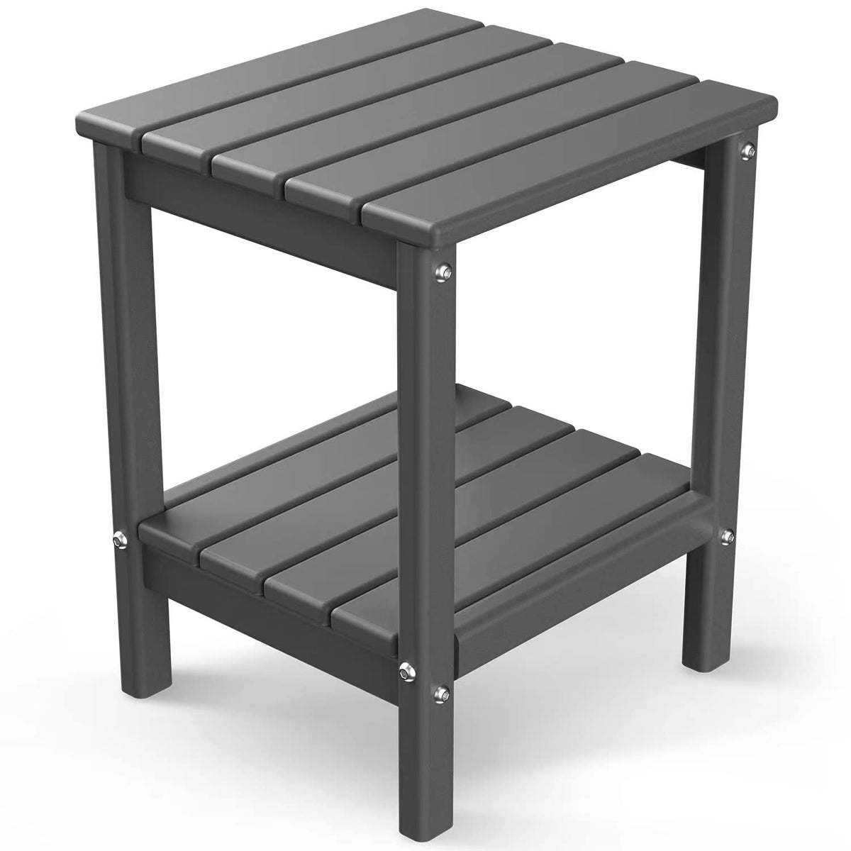 Greenvines Adirondack-Outdoor-Side-Table | 14 X 13 Inches | Hdpe Plastic | All Weather | Grey | Outside End Tables | Storage Shelf | For Patio Porch Backyard Indoor
