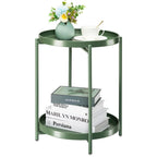 Danpinera 2 Tier Metal Side Table With Removable Tray, Folding End Table Outdoor Side Table Small Accent Table, Anti-Rust Green Nightstand For Bedroom Balcony Patio, Set Of 2 (Dark Green)