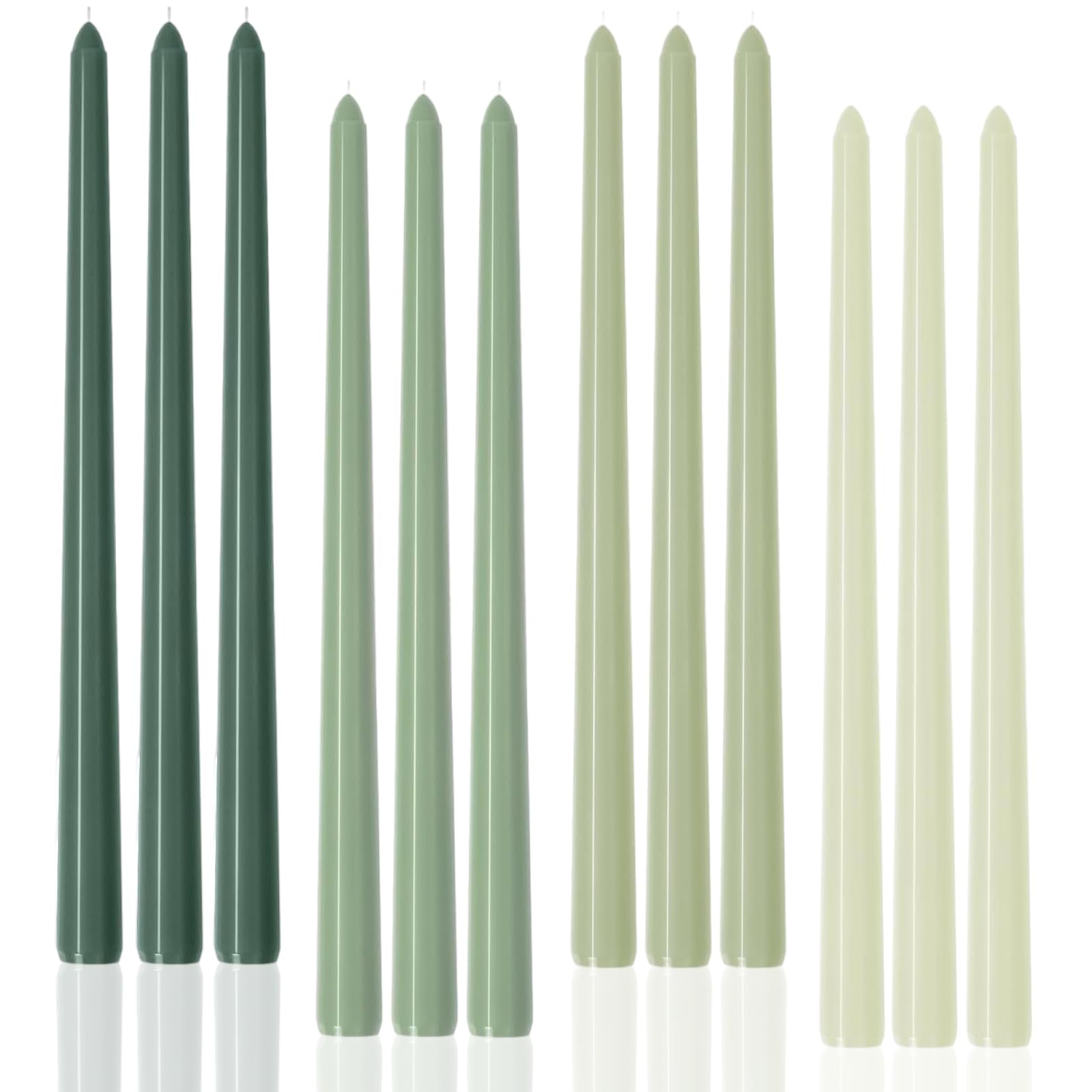 LPUSA 12 inch Green Gradient Taper Candles Unscented Smokeless Long Tall Tapered Candle for Candlesticks Sticks Wedding Advent H