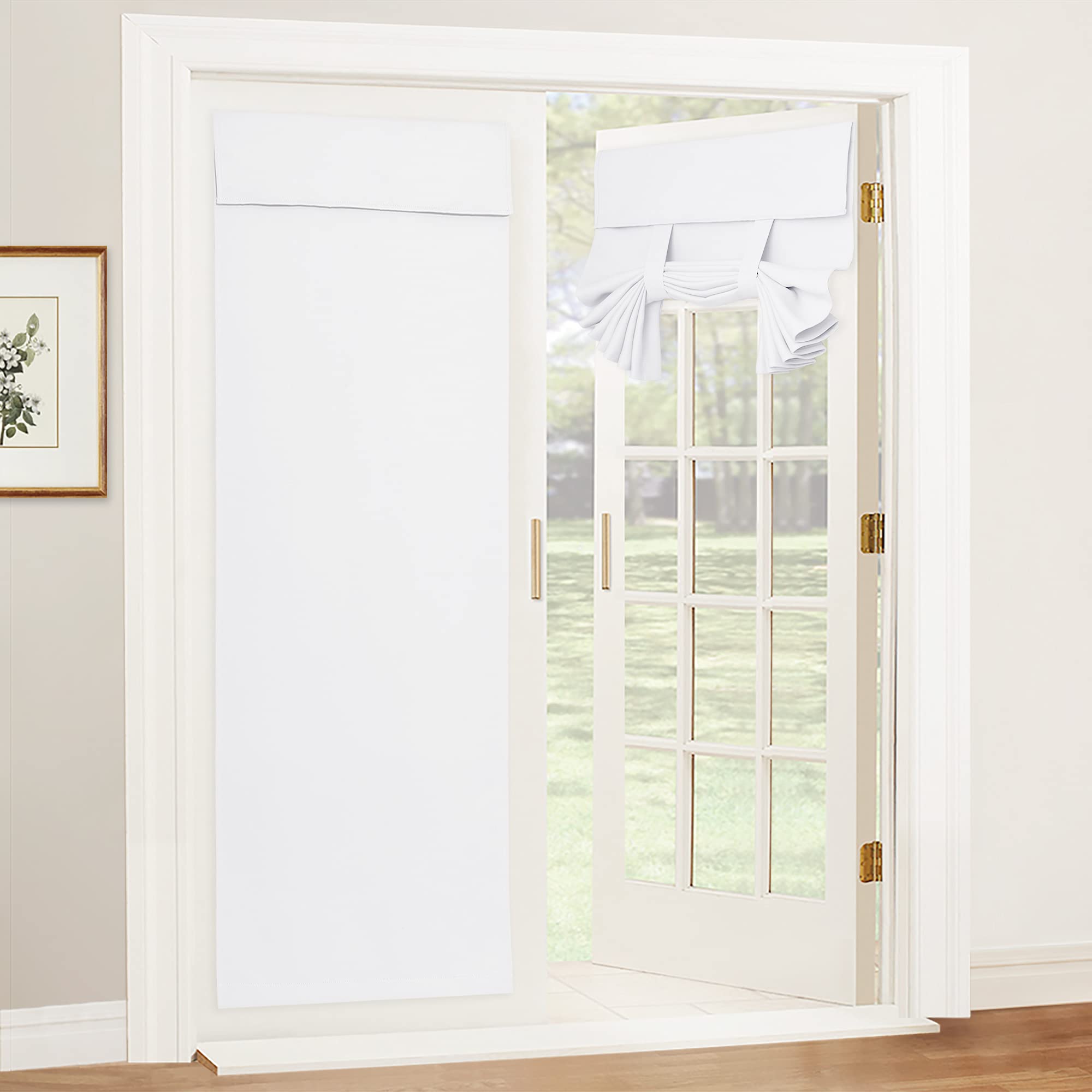 Ryb Home Privacy Door Curtains - Room Darkening French Door Curtain Sidelight Window Curtains For Tricia Door Portable Self Adhesive Drapes For Office, 26 Inch Wide X 69 Inch Long, 2 Pcs, Pure White