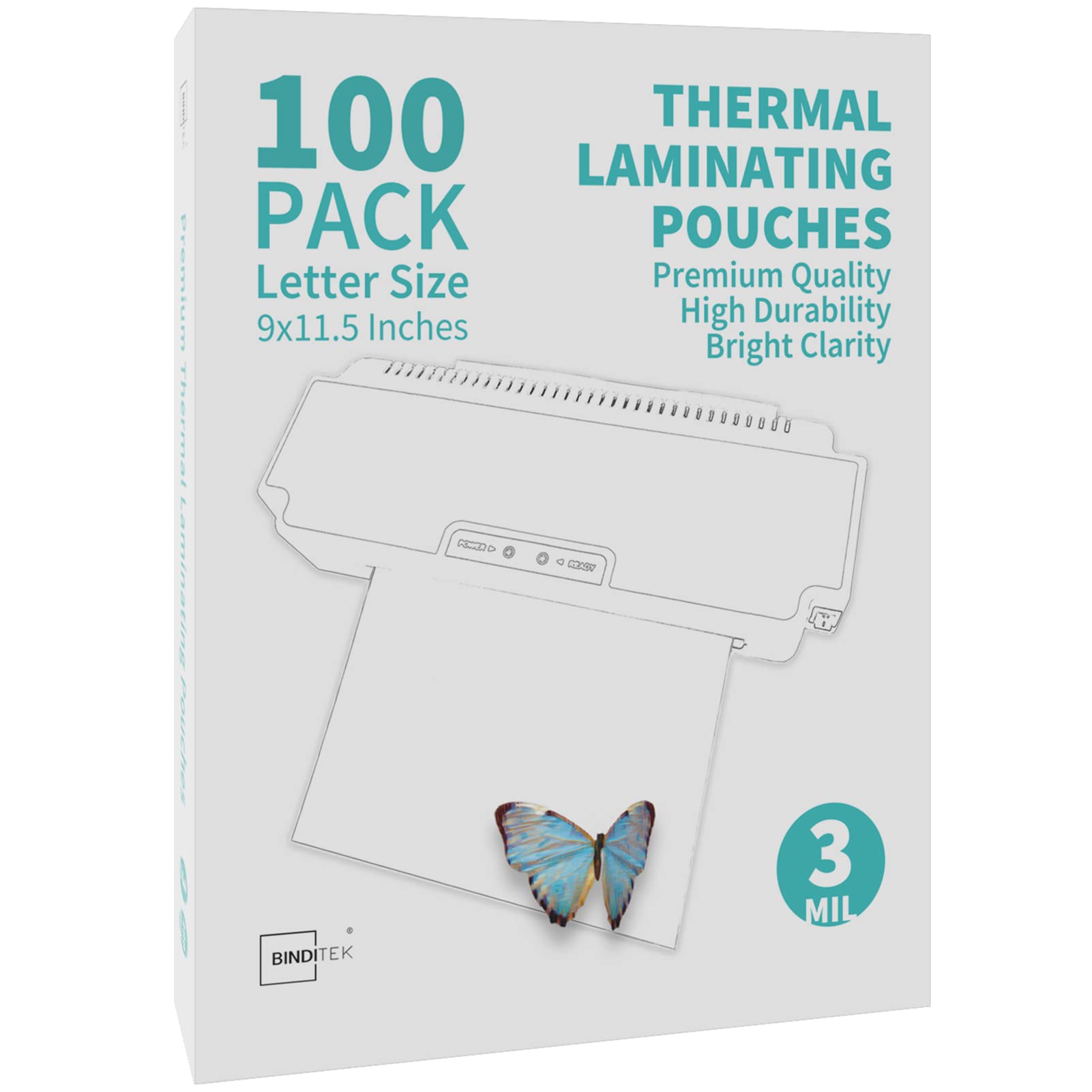 Binditek 100 Pack 3 Mil Thermal Laminating Pouches, Letter Size Laminating Sheets, 9X11.5 Inches, Ultra Clear, Heat Seal, School