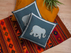 HomeRoots White On Muted Blue Broadcloth 20â€ Spruce Blue Elephant Indoor Outdoor Throw Pillow