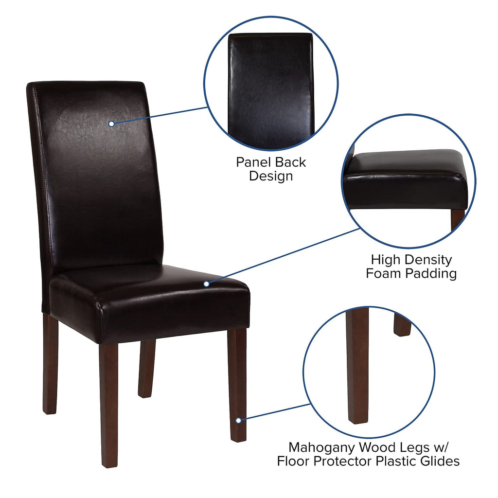 Flash Furniture Greenwich Series Brown LeatherSoft Upholstered Panel Back Mid-Century Parsons Dining Chair