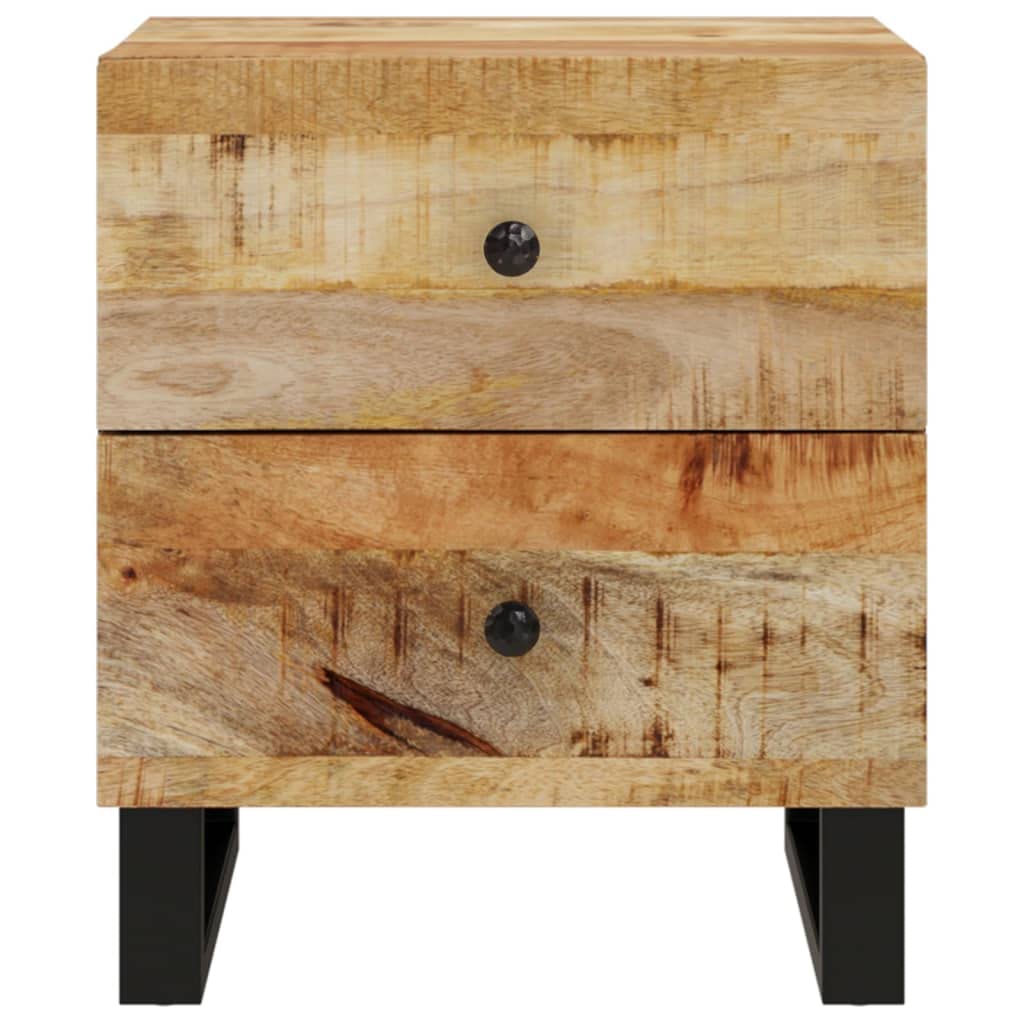 vidaXL Set of 2 Bedside Cabinets in Solid Mango Wood and Iron | Industrial Style Nightstands | Black Rectangular End Tables with Unique Grain and Color Variations