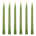 6 Pack 10 Inch Olive-Green Spiral Taper Candles for Christmas and Spring Home Decoration, Unscented Dripless Twisted Candlestick