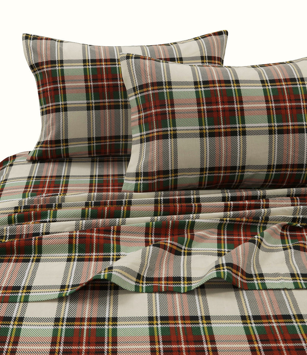 Tribeca Living Char170Sheetqu Charleston Plaid Flannel Deep Pocket Sheet Set, 3 Pcs, Queen