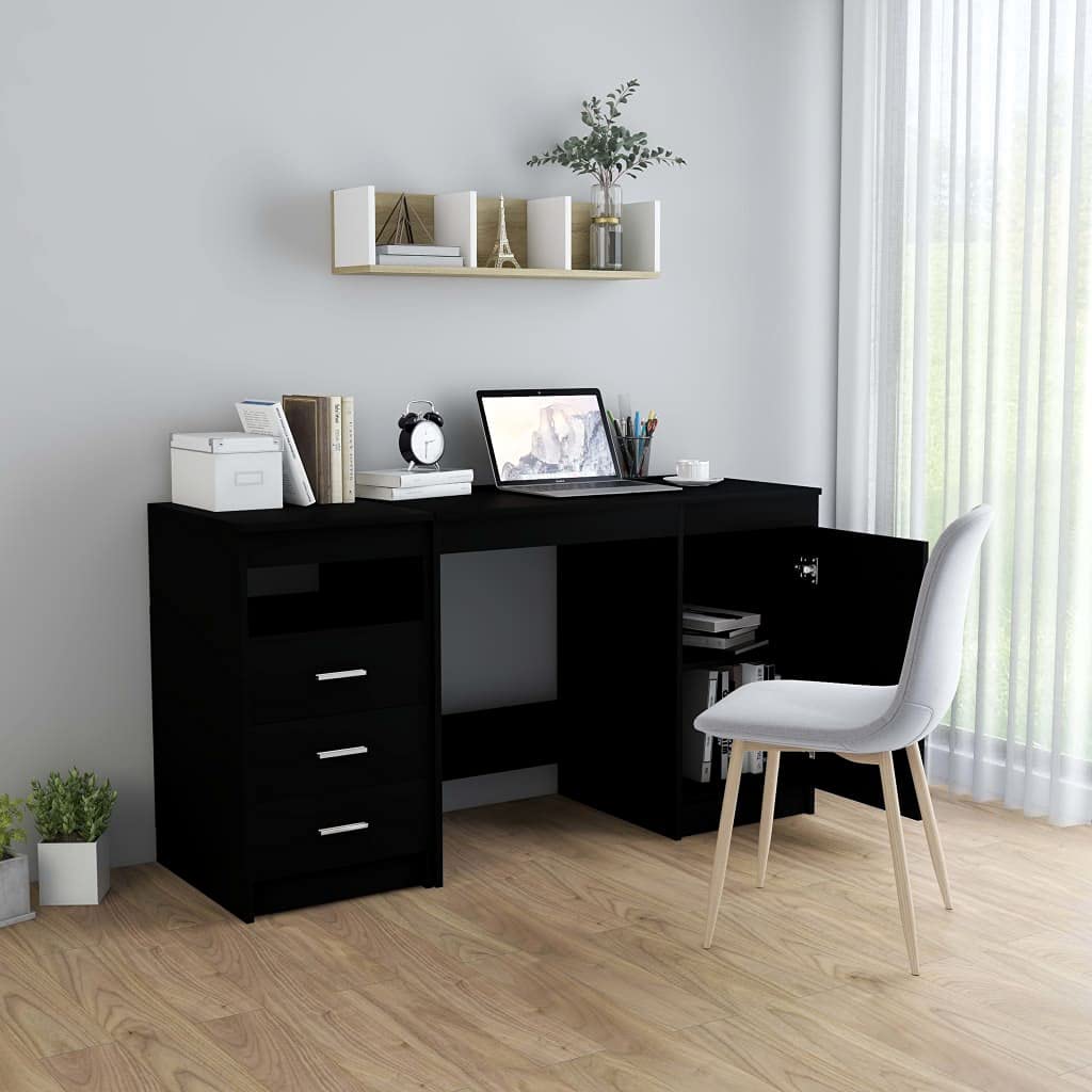 vidaXL Desk Home Indoor Living Room Storage Workstation Writing Computer Study Corner Office Table Desk Furniture Black Engineered Wood