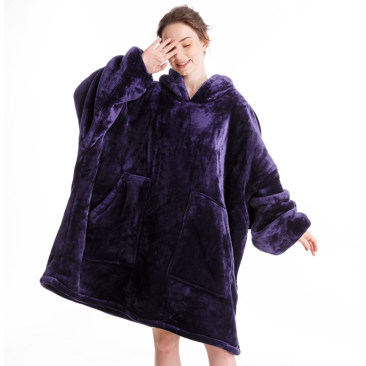 Aemicion Oversized Wearable Blanket Hoodie,Super Cozy Sherpa Hoodie Blanket, Big Thick Warm Soft Blanket Sweatshirt For Women Me
