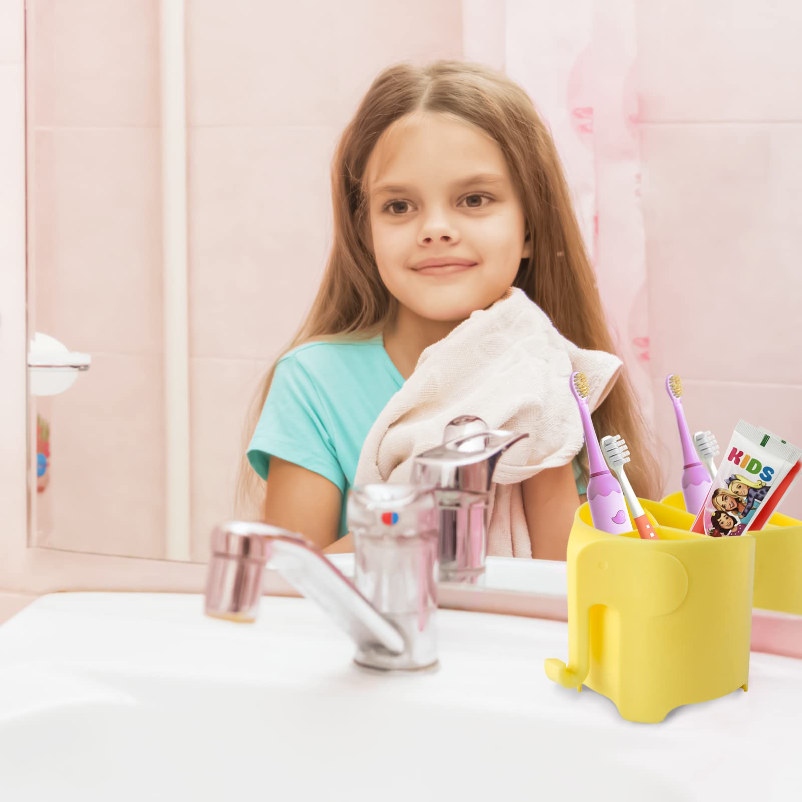 Ryanlemon Elephant Toothbrush Holder For Kids, Suction Cup Electric Toothbrush And Toothpaste Holder For Toddler, Cute Toddler T