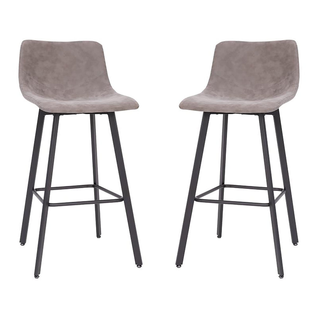 Flash Furniture Caleb Modern Commercial Barstools with Footrests - Gray LeatherSoft -30 Inch - Black Matte Iron Frame - Armless - Set of 2