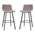 Flash Furniture Caleb Modern Commercial Barstools with Footrests - Gray LeatherSoft -30 Inch - Black Matte Iron Frame - Armless - Set of 2