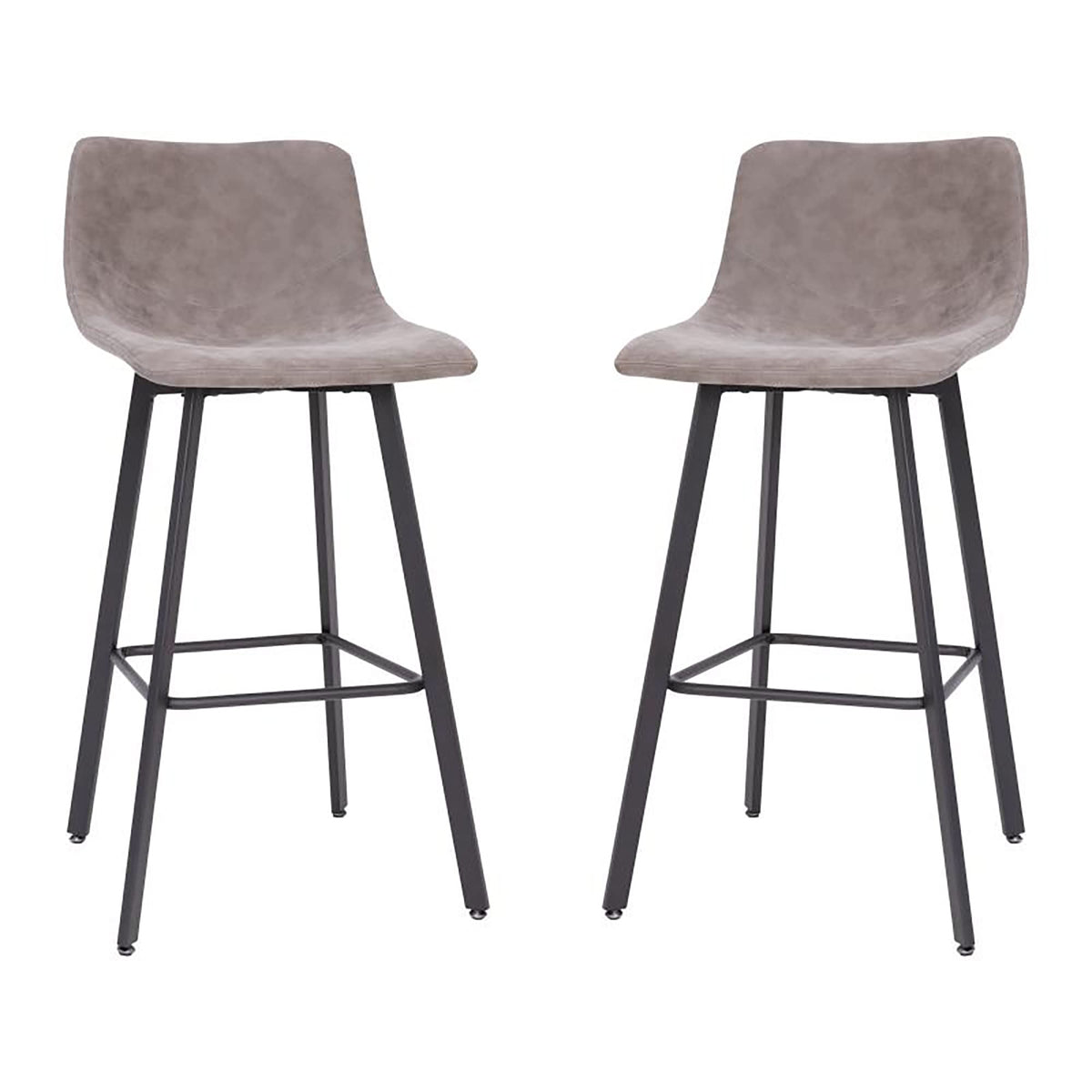 Flash Furniture Caleb Modern Commercial Barstools with Footrests - Gray LeatherSoft -30 Inch - Black Matte Iron Frame - Armless - Set of 2