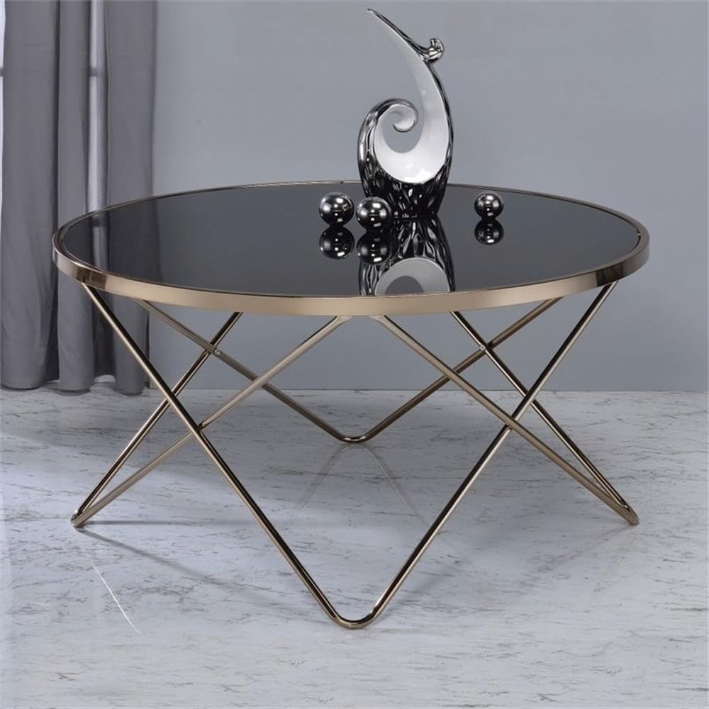 Acme Valora Coffee Table In Black Glass And Champagne
