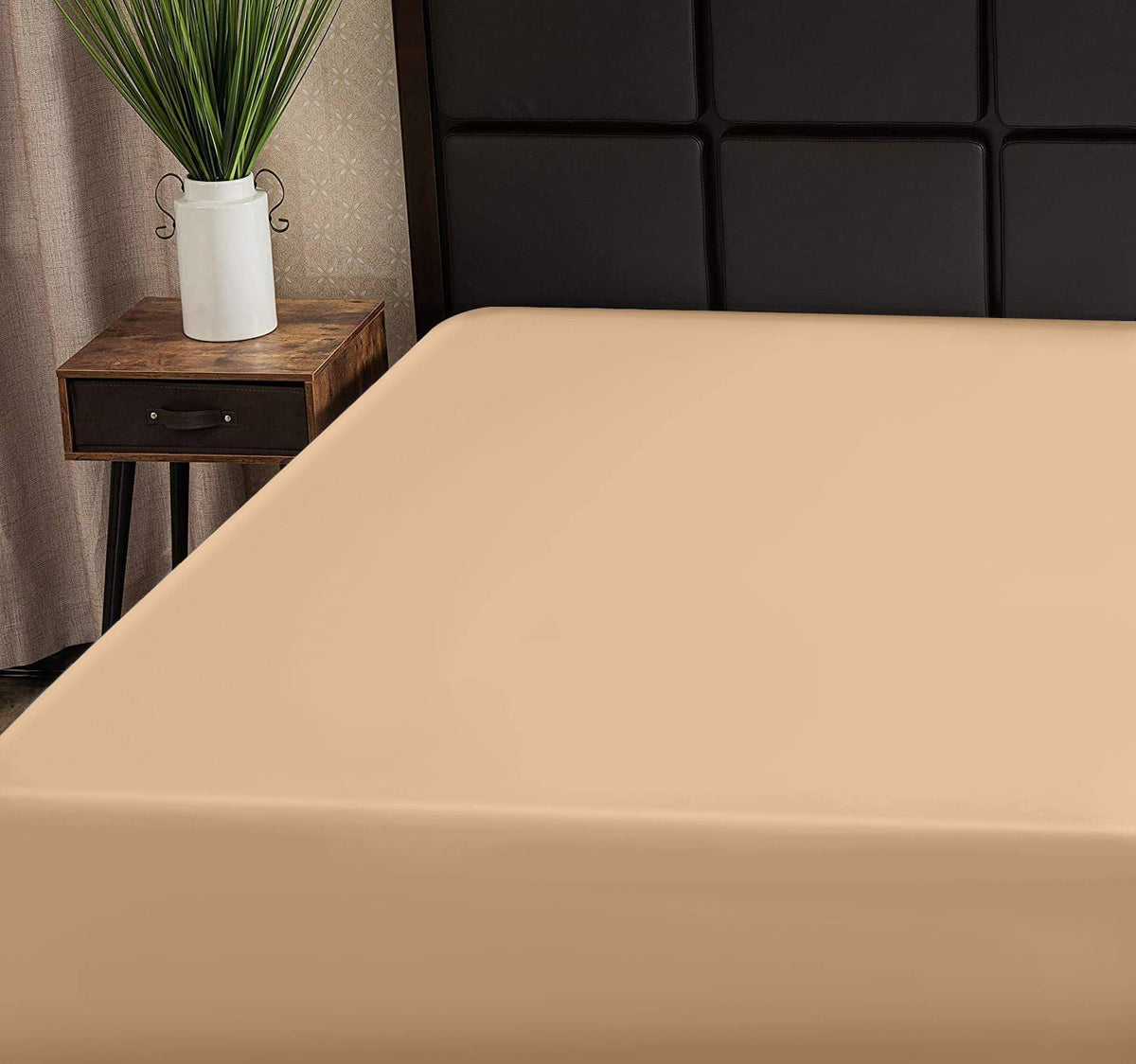 Superity Linen Full Fitted Sheet - 100% Cotton Cool Breathable, Soft And Comfortable, Machine Wash And Dry (Full 54X75 - Beige)