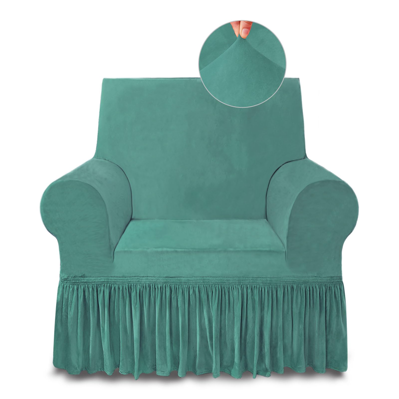 Niceec Armchair Cover Super Soft 1-Piece Cyan Armchair Slipcover Stretch Universal Spandex Couch Covers For Living Room Easy Fit Washable Furniture Sofa Protector With Skirt