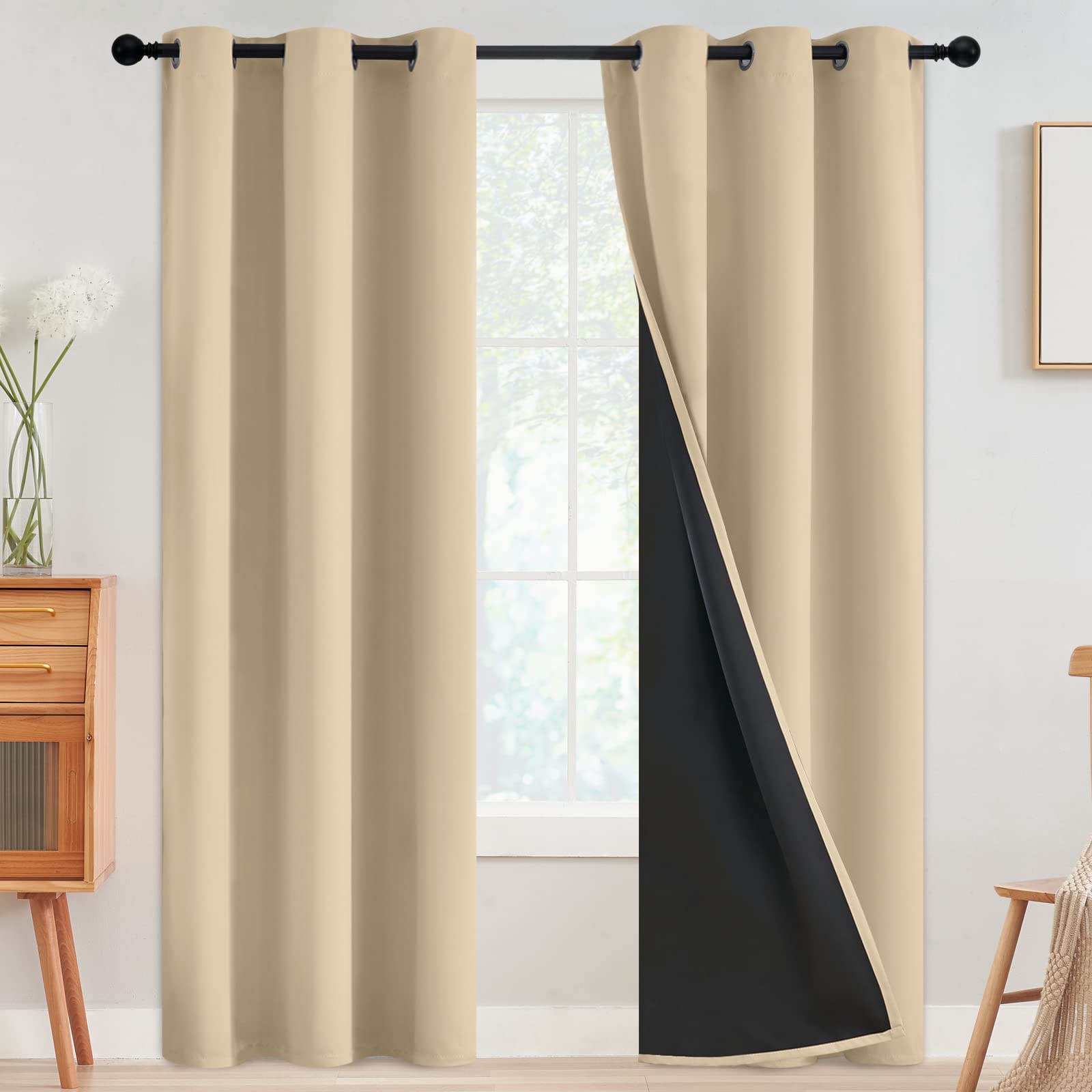 Simplehome 100% Blackout Curtains For Bedroom,Thermal Insulated Natural Grommet Window Drapes Room Darkening Curtains For Living