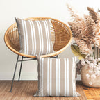Encasa Homes Farmhouse Throw Pillow Covers Pack of 2 24x24 Franca Beige Stripes | Decorative Cushion Covers No Insert | Pillow S