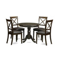 East West Furniture Antique 5 Piece Kitchen Set for 4 Includes a Round Table with Pedestal and 4 Faux Leather Dining Room Chairs, 36x36 Inch, Cappuccino