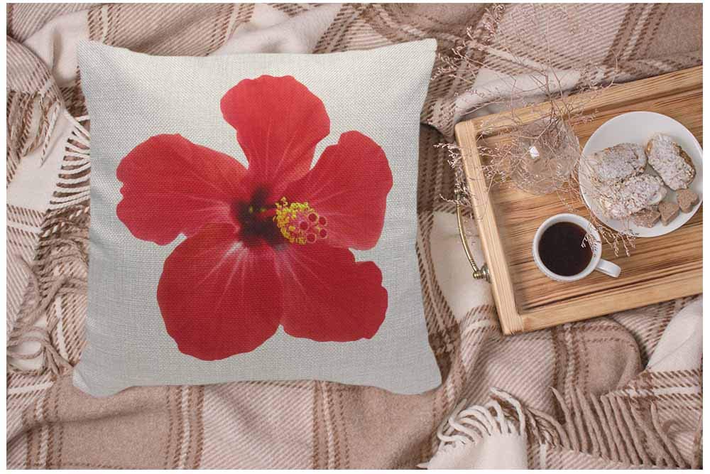 Wondertify Throw Pillow Case Cover Red Hibiscus Flower On A White Background Tropical - Soft Linen Pillow Case For Decorative Bedroom/Livingroom/Sofa/Farm House - Cushion Covers 18X18 Inch 45X45 Cm