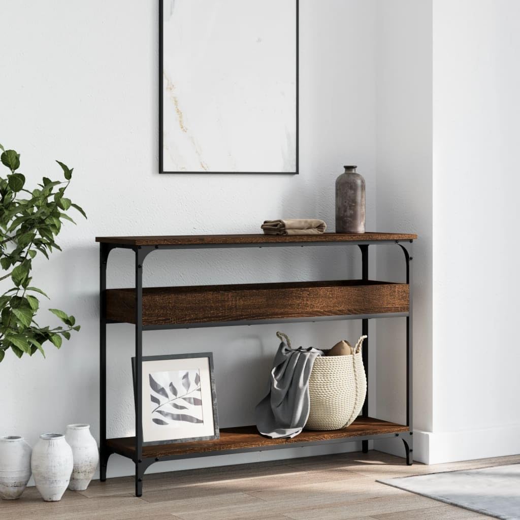vidaXL Brown Oak Console Table with Shelf - Thumbnail 4