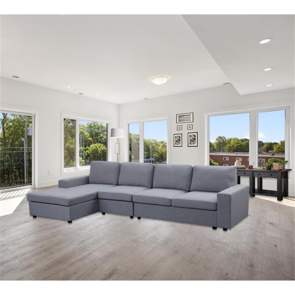 Lilola Home Bailey Light Gray Linen Reversible Modular Sectional Sofa Chaise