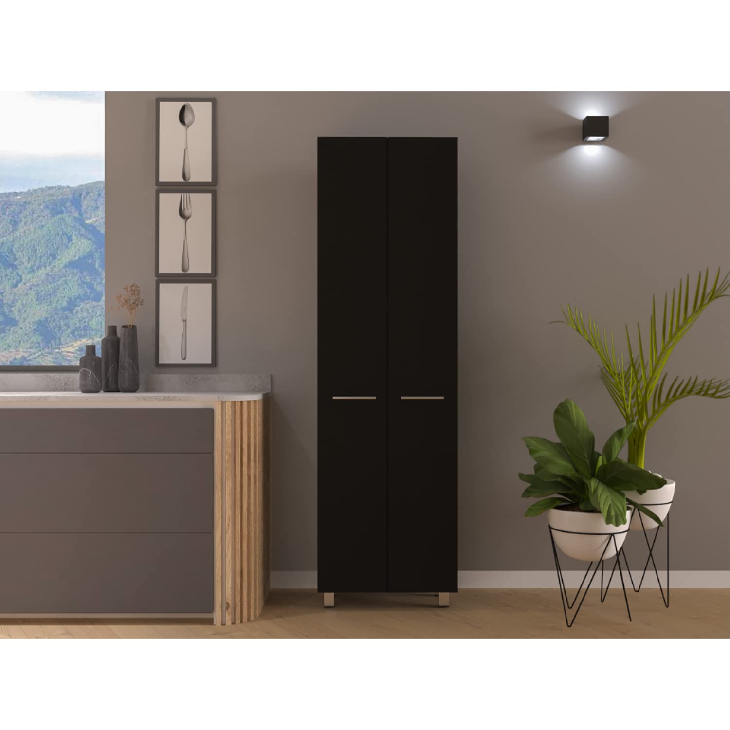 Collins Pantry Cabinet, 5 Interior Shelves, Black