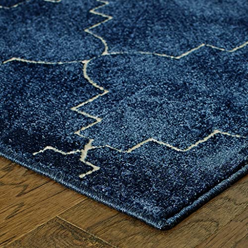 HomeRoots Navy Polypropylene, Polyester 5’ x 8’ Blue and Ivory Trellis Indoor Area Rug