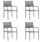 vidaXL 5 Piece Patio Dining Set - Gray/Black Poly Rattan & Steel - Rectangular 55.1x27.6 Tempered Glass Table / 20.1x23.6x34.3 Stackable Chairs