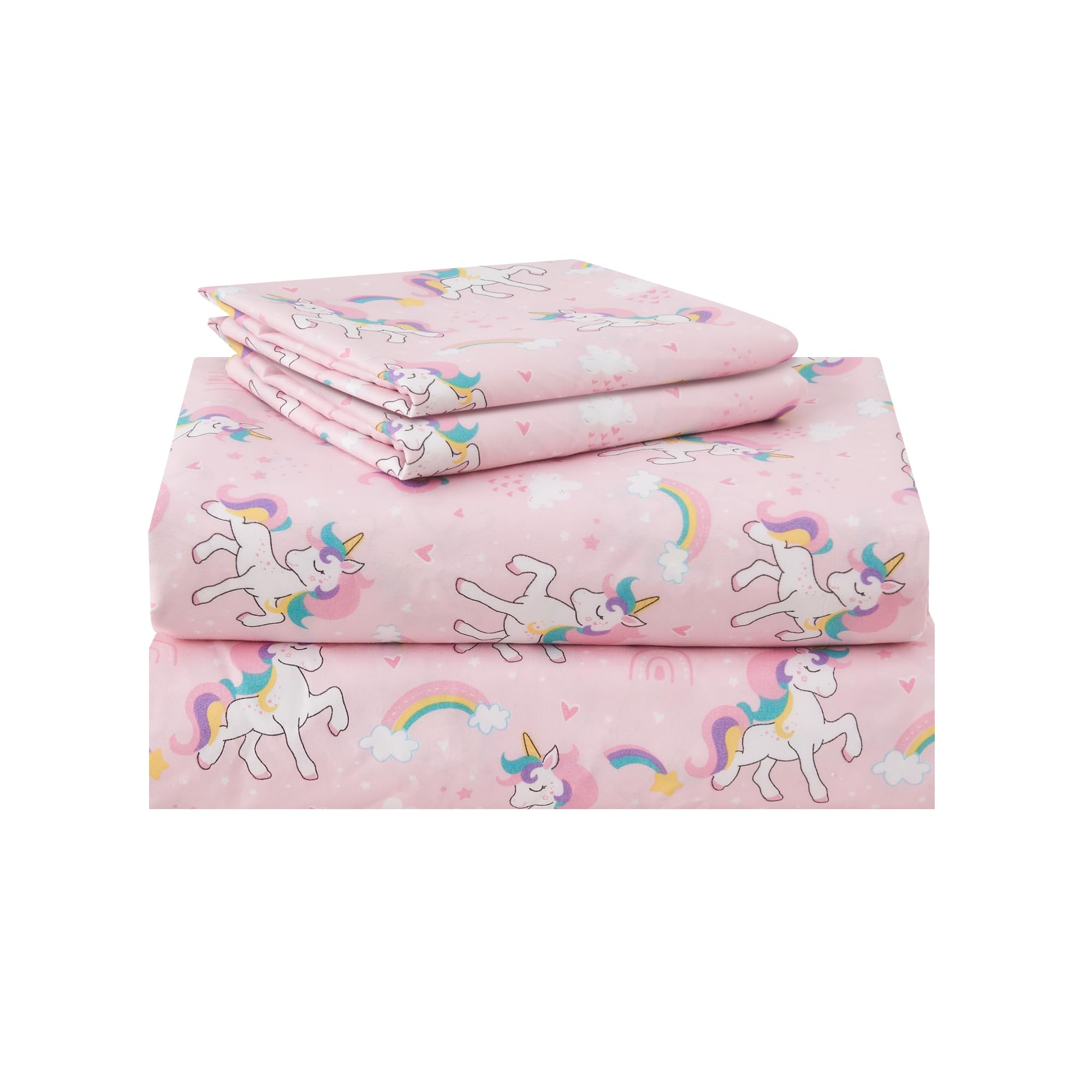 Lasoftan Kids Sheet Set Twin Size 3 Pcs, Girls Twin Sheet Set With Pink Unicorn Pattern,Kids Girls Twin Fitted Sheet ,Breathable