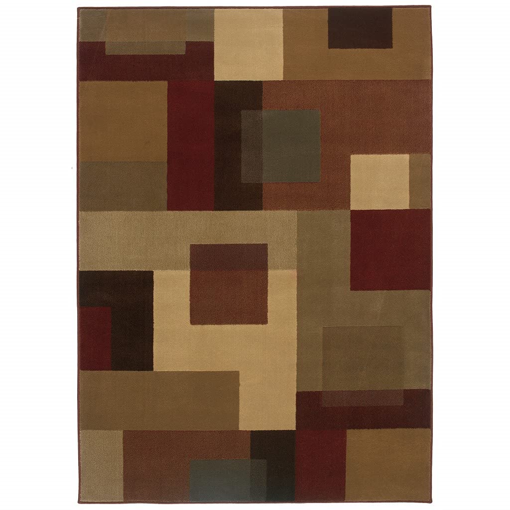 HomeRoots Polypropylene 3'x4' Red and Tan Geometric Area Rug