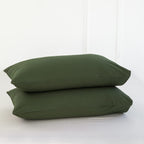 Moomee Bedding Pillowcases Pack Of 2 100% Washed Cotton Linen Like Textured Breathable Durable Soft Comfy (Olive Green, Standard