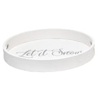 Elegant Designs Decorative 13.75'' Round Wood Serving Tray w/ Handles, ''Let it Snow''