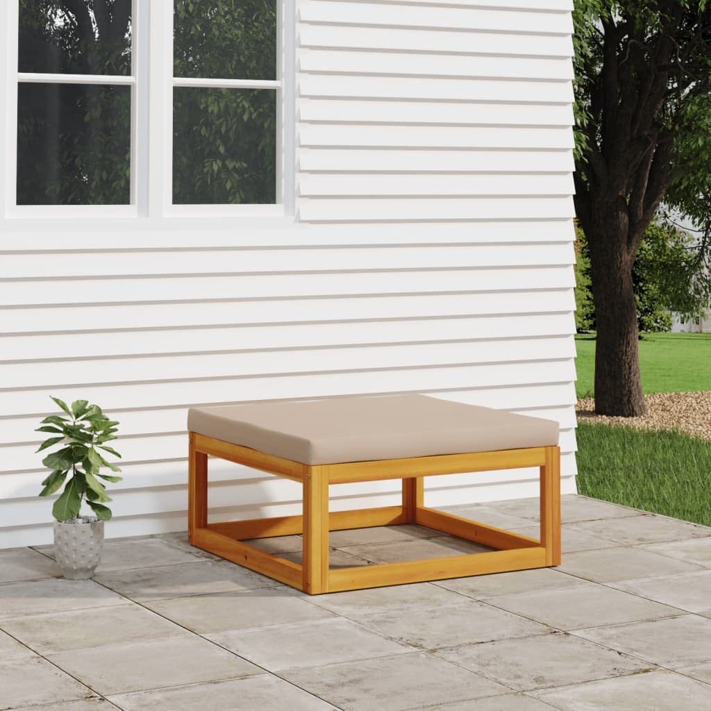 Solid Acacia Wood Patio Footrest with Taupe Cushion - Thumbnail 3
