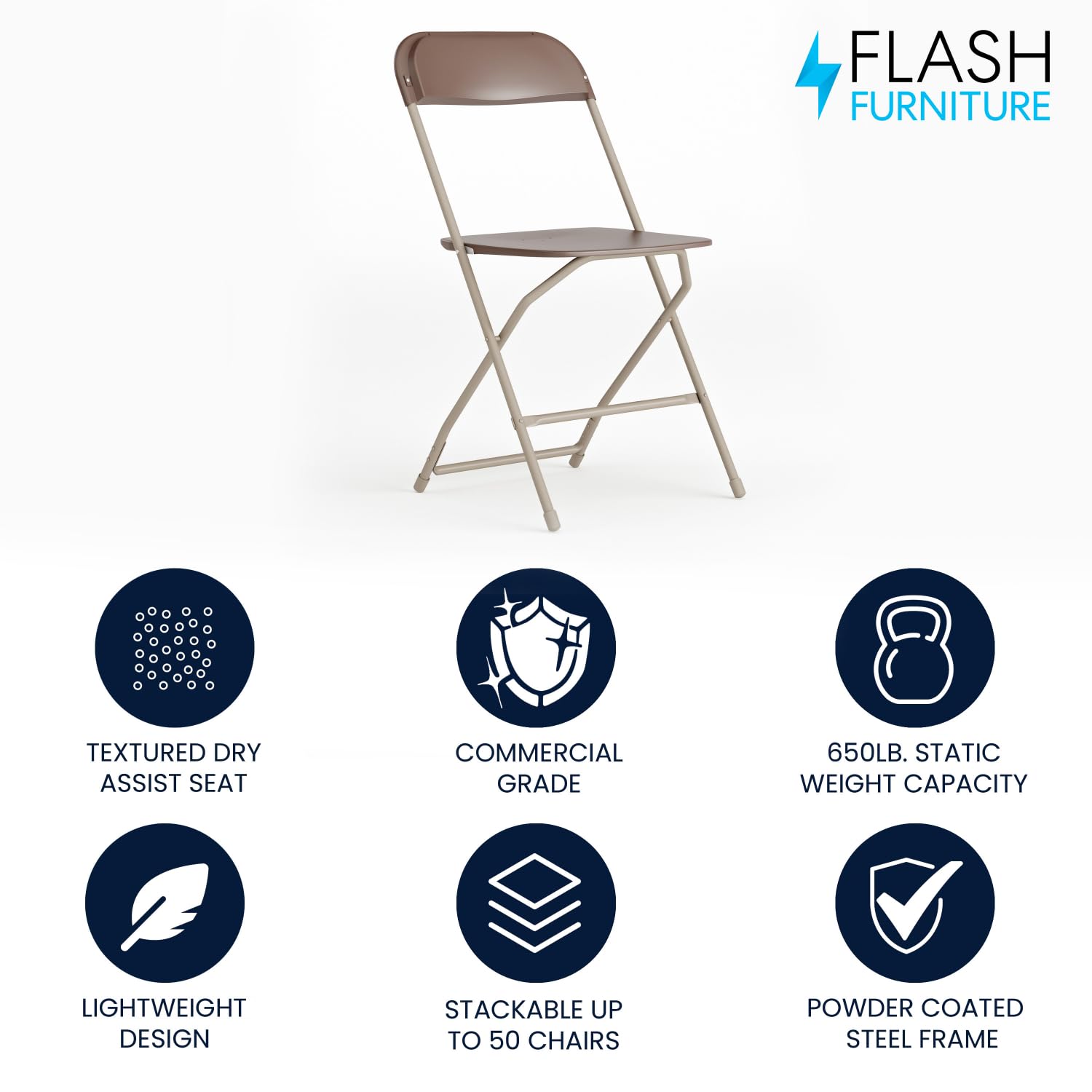 Hercules Series Premium Plastic Folding Chair [Set Of 2] Color: Brown