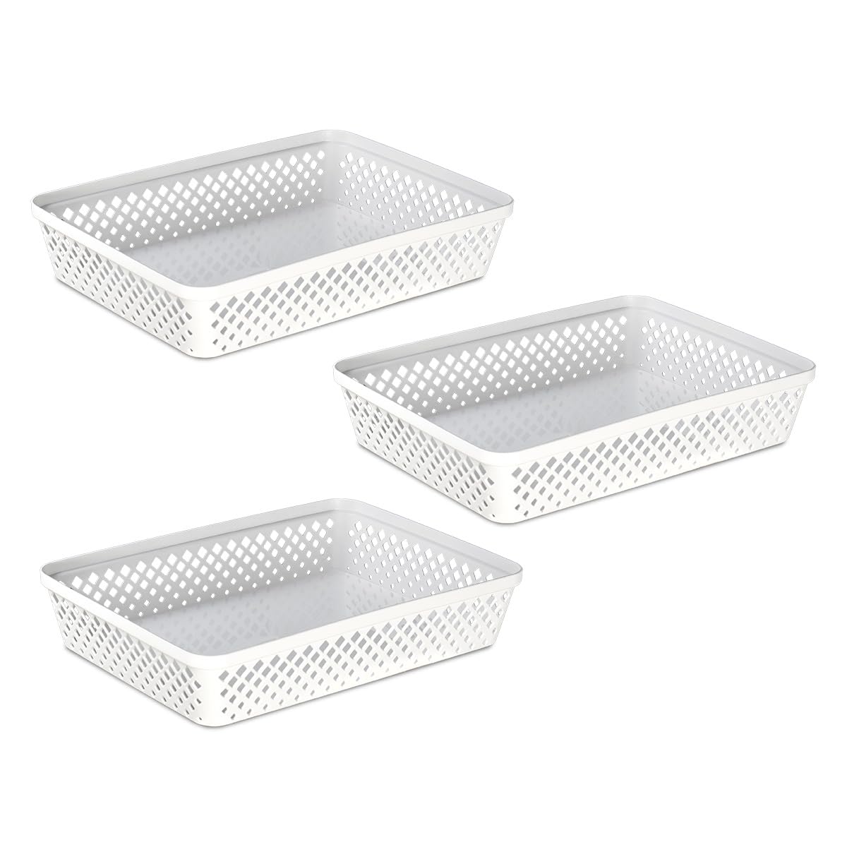 Glad Plastic Storage Basket Set - Multipurpose Drawer Trays, Kitchen Pantry Containers, And Bathroom Bins - 3 Pack Large Organizers, White