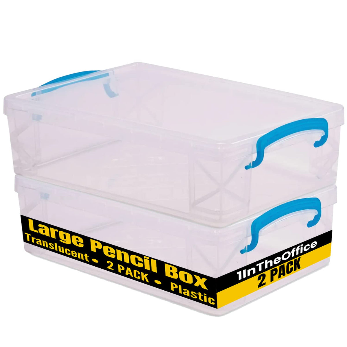 1Intheoffice Large Pencil Box, Translucent (2 Pack)