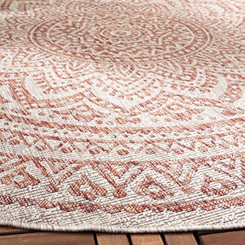 Safavieh Courtyard Collection 4' Round Light Grey/Black Cy8734 Indoor/ Outdoor Waterproof Easy Cleaning Patio Backyard Mudroom Area Rug