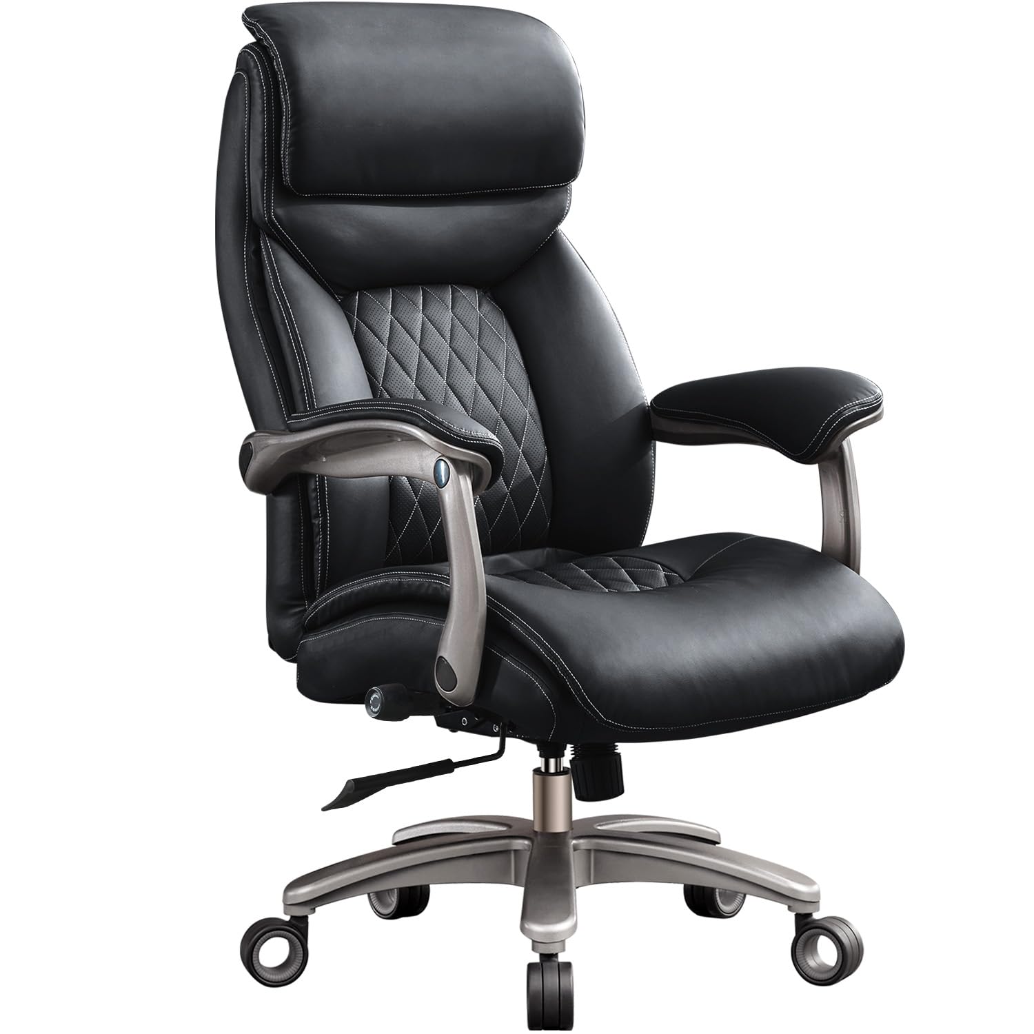 Big And Tall Office Chair With Wide Area Armrest, 600Lbs Pu Leather Executive Chair, Adjustable Lumbar Support 3' Double Space