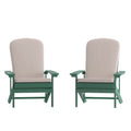 Set of 2 Adirondack Chairs in Green with Cream Cushions, Porch, and Patio