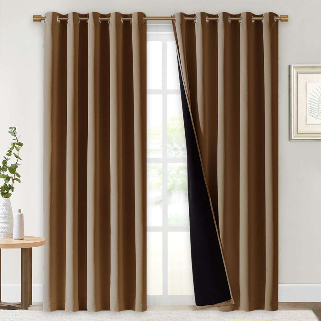 NICETOWN Full Shade Curtain Panels, 62 x 84 inch, Gold Brown, Pair of Energy Smart & Noise Blocking Out Blackout Drapes for Dini