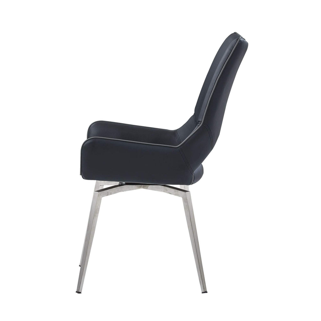 HomeRoots Set of 2 Black Bucket Style Dining Chairs with Metalic Silver Base