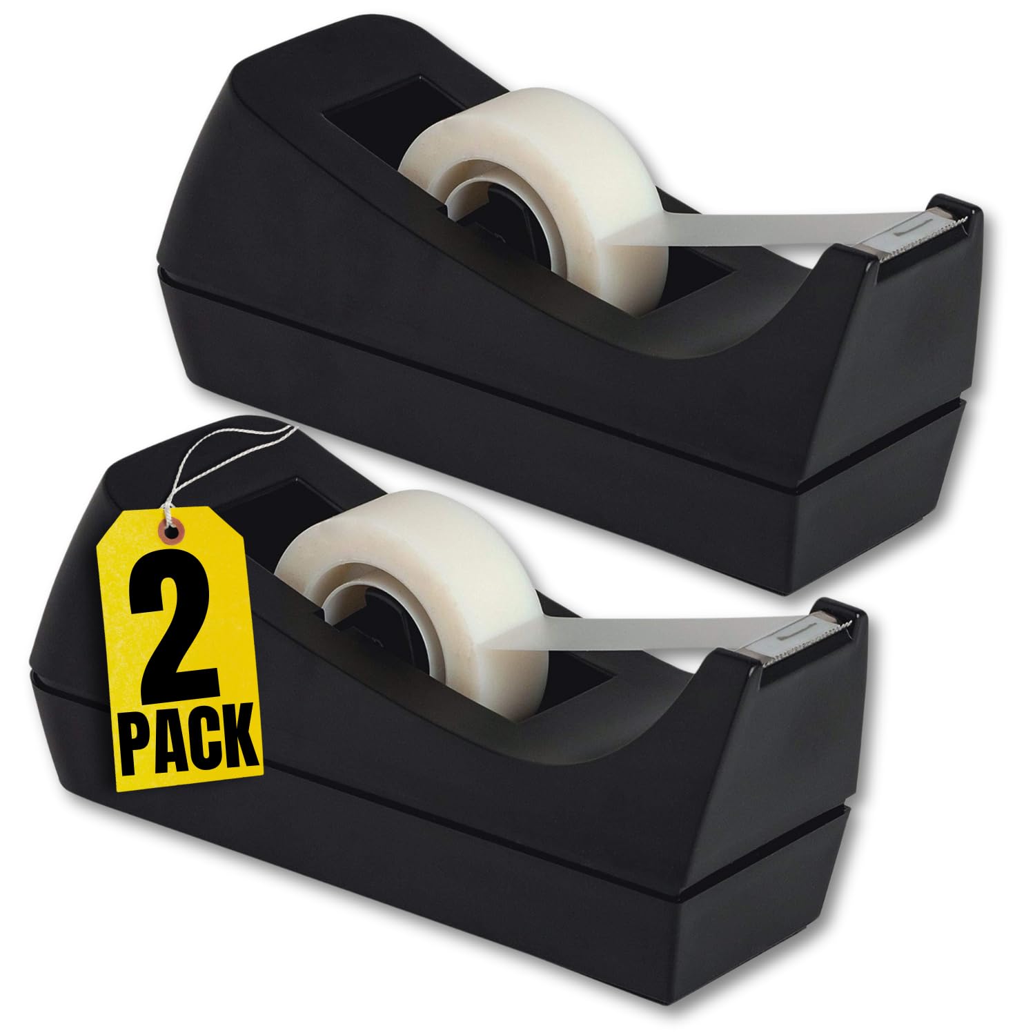 1Intheoffice Tape Dispenser Desk, Desktop Tape Dispenser, Black '2 Pack' (Tape Dispenser)