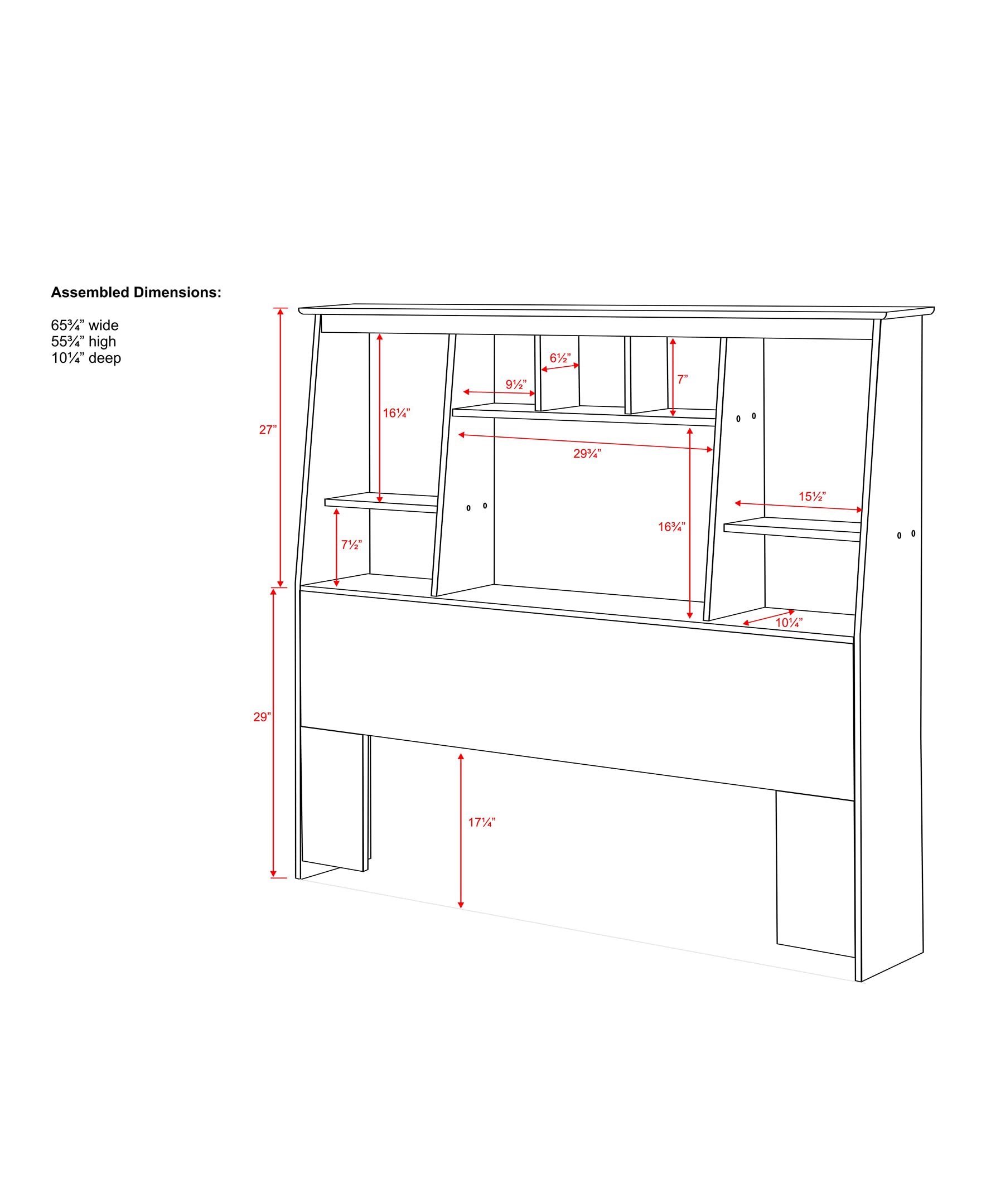 Prepac Sonoma Traditional Full/Queen Headboard With Slant-Back Bookcase, Functional Tall Bookcase Headboard 10.25' D X 65.75' W X 55.75' H, Espresso, Esh-6656