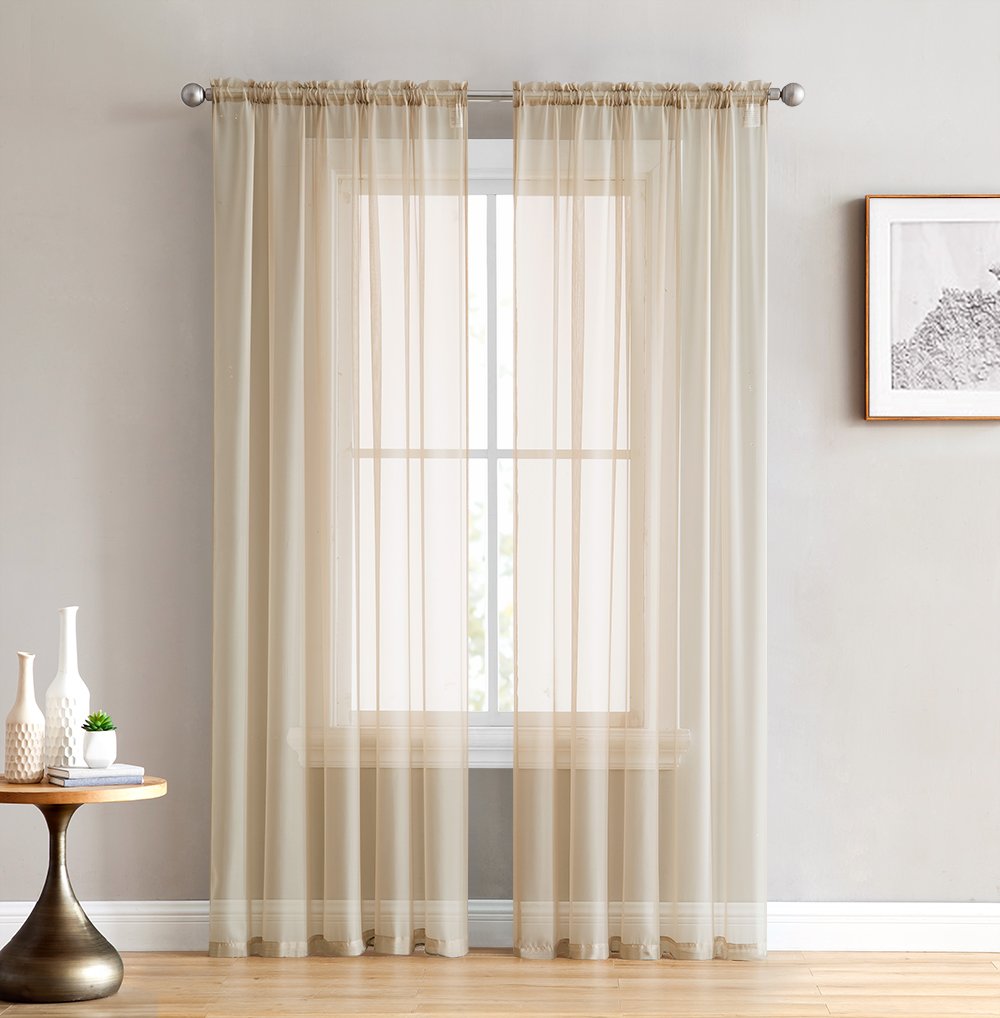 Hlc.Me Antique Taupe Sheer Voile Window Treatment Rod Pocket Curtain Panels For Bedroom And Living Room (54 X 84 Inches Long, Se