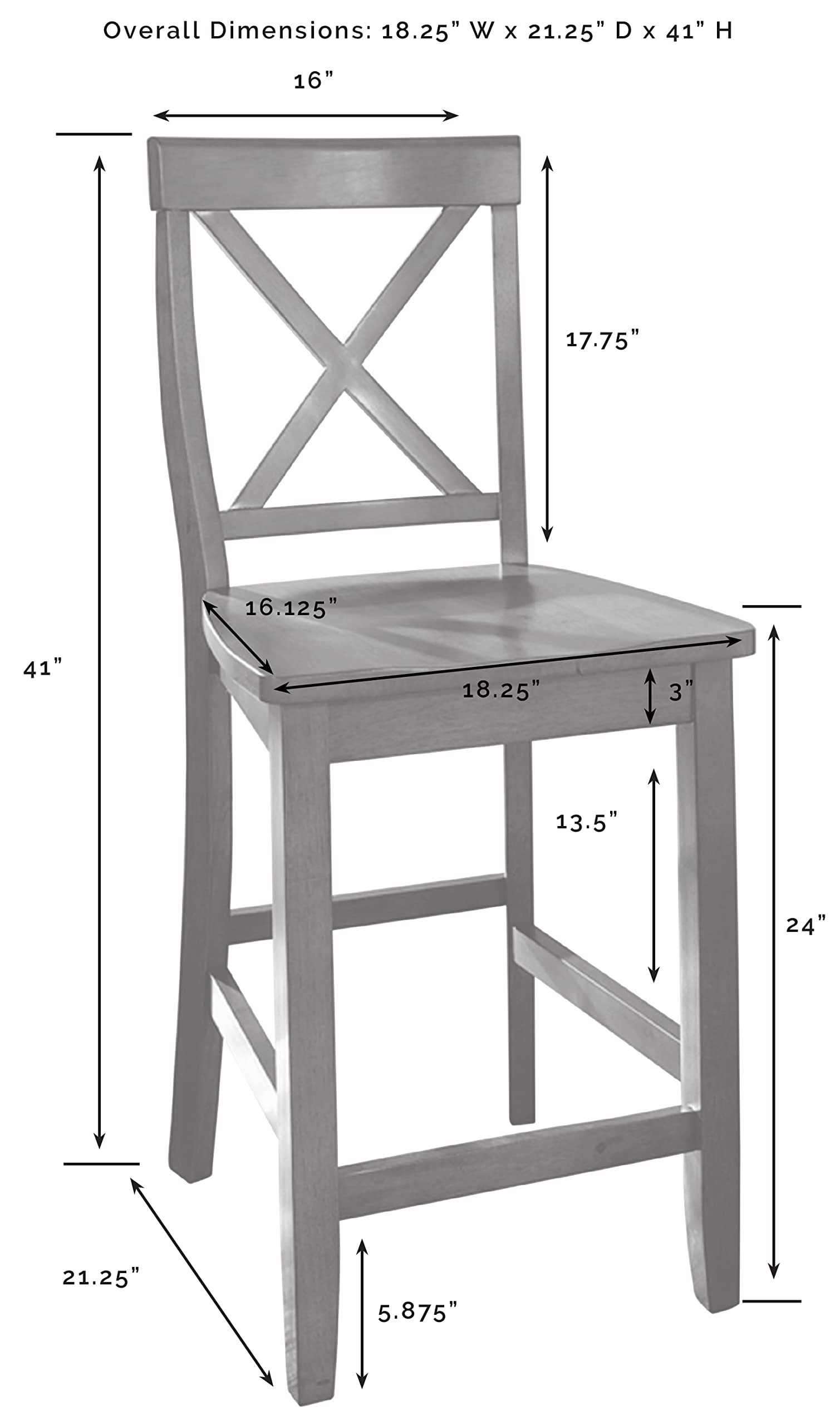 Crosley Furniture X-Back Wood Counter Height Bar Stools Set of 2, Gray, 24-inch