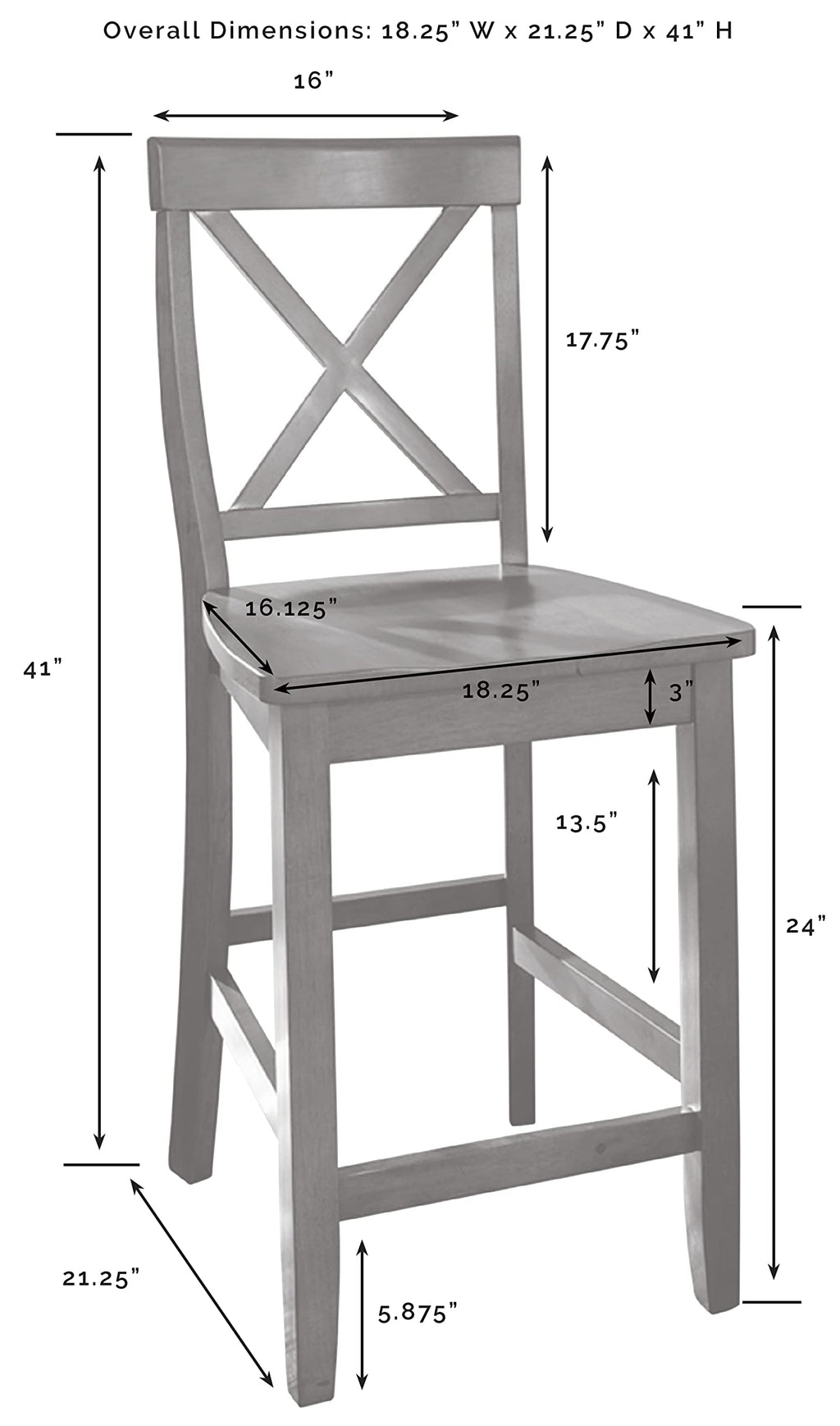 Crosley Furniture X-Back Wood Counter Height Bar Stools Set of 2, Gray, 24-inch