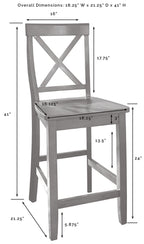 Crosley Furniture X-Back Wood Counter Height Bar Stools Set of 2, Gray, 24-inch
